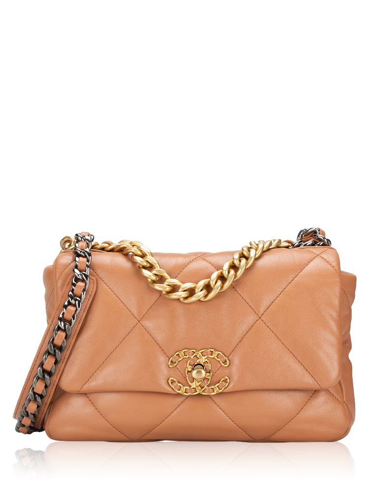 Lambskin Chanel 19 Medium Flap Bag Camel