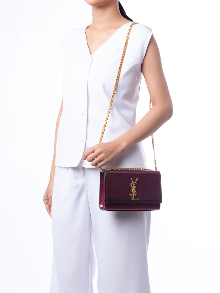 Glitter Patent Leather Monogram Kate Small Shoulder Bag Magenta