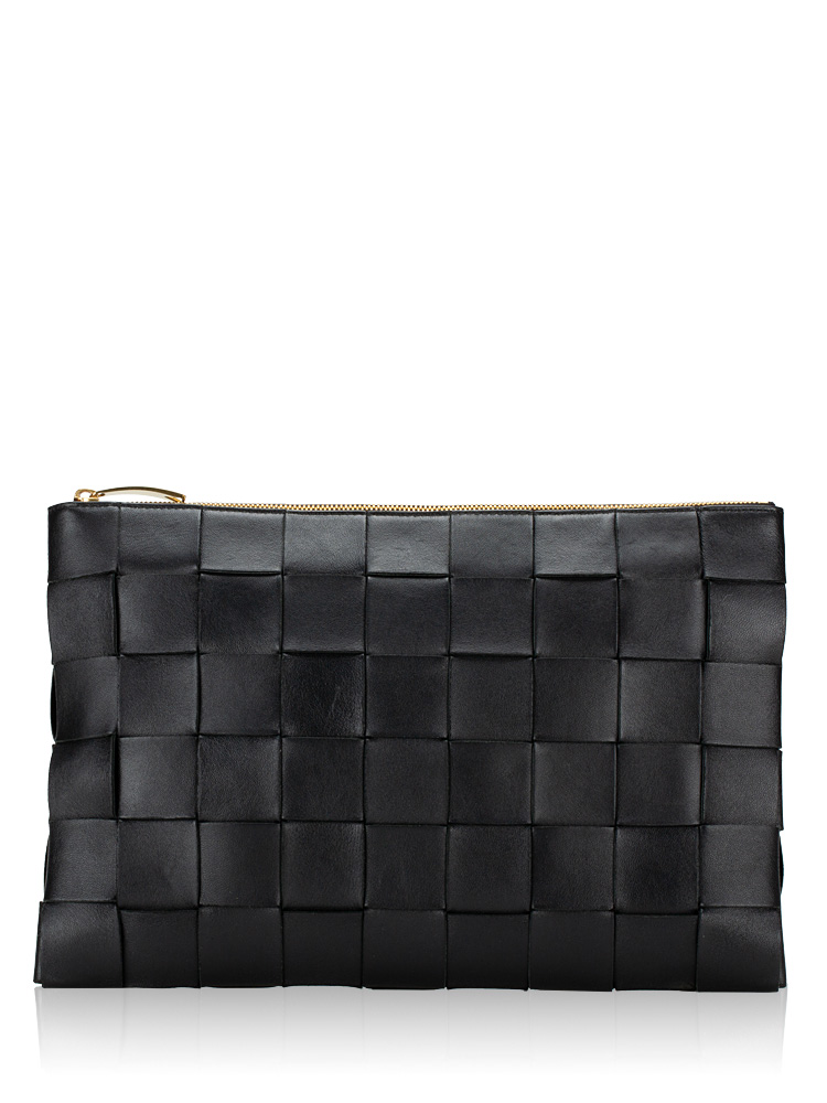 Nappa Maxi Intrecciato Cassette Large Flat Pouch Black