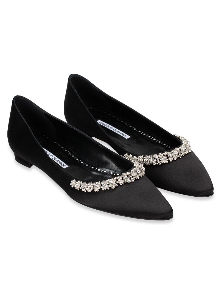 Satin Olarana Ballerina Flats Black Sz 39