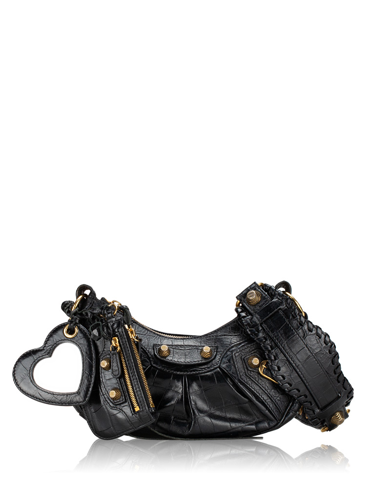 Extra Supple Calfskin Croco Effect Le Cagole Shoulder Bag Xs Black