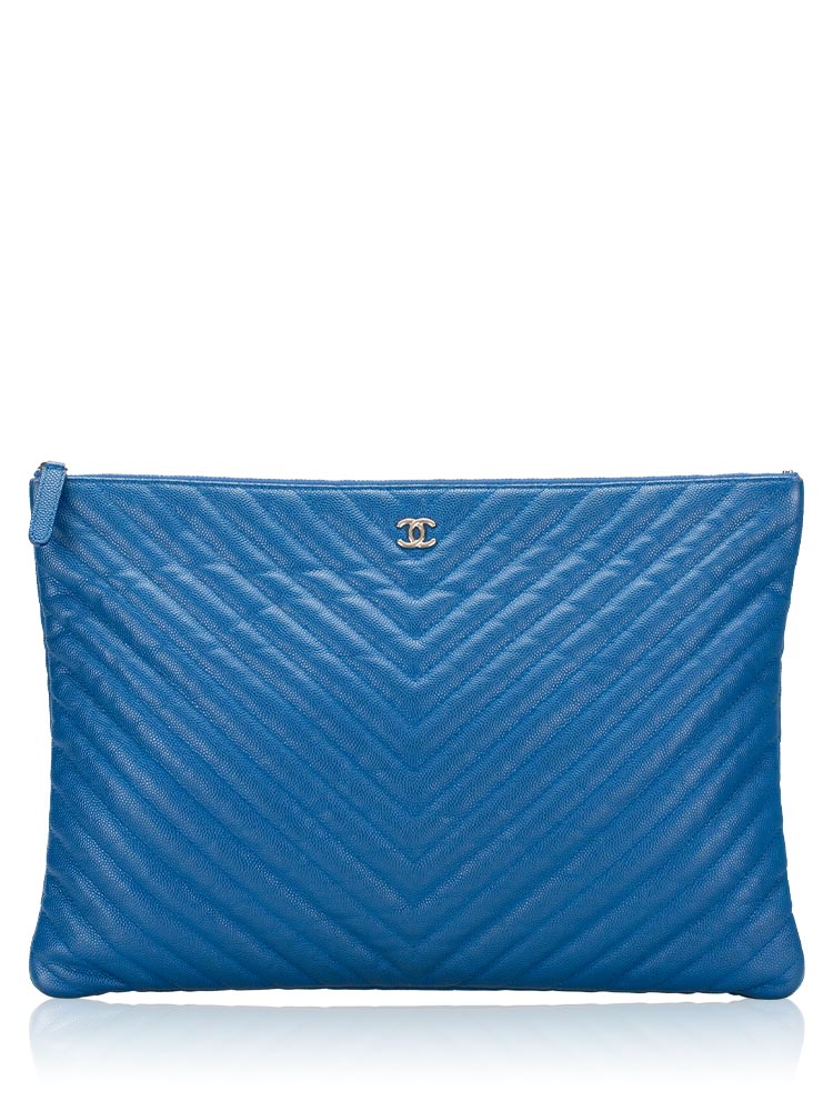 Caviar Chevron O Case Large Pouch Blue