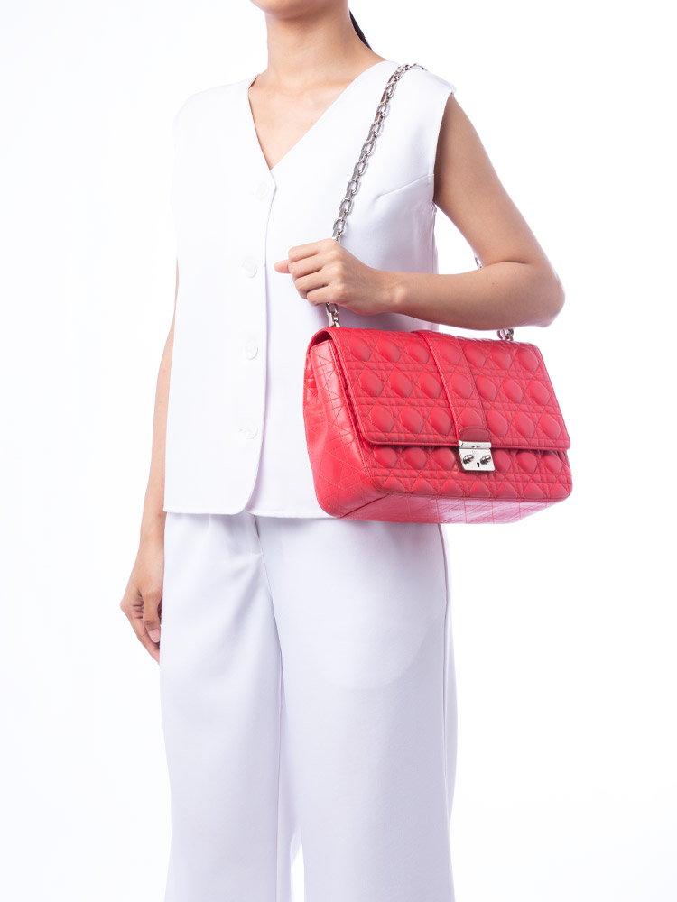 Lambskin Cannage Miss Dior Large Flap Bag Red
