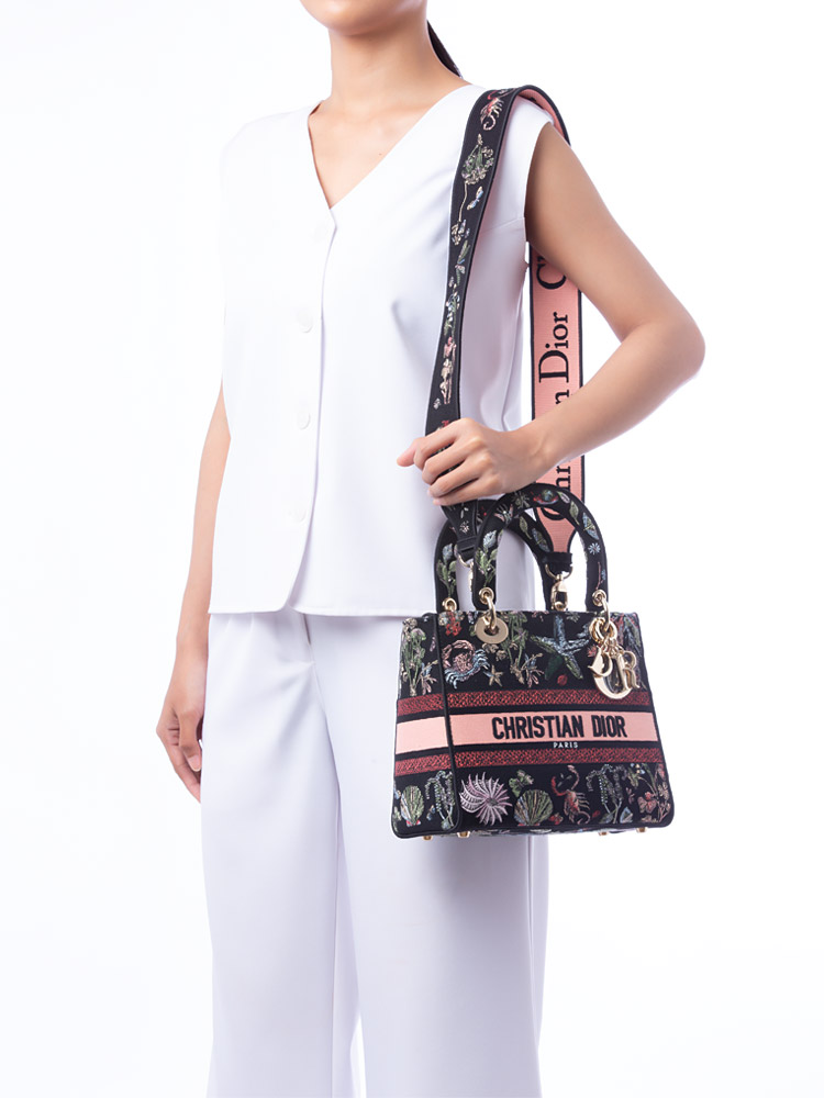 Toile Embroidered Cabinet De Curiosites Medium Lady D-Lite Black Multicolor