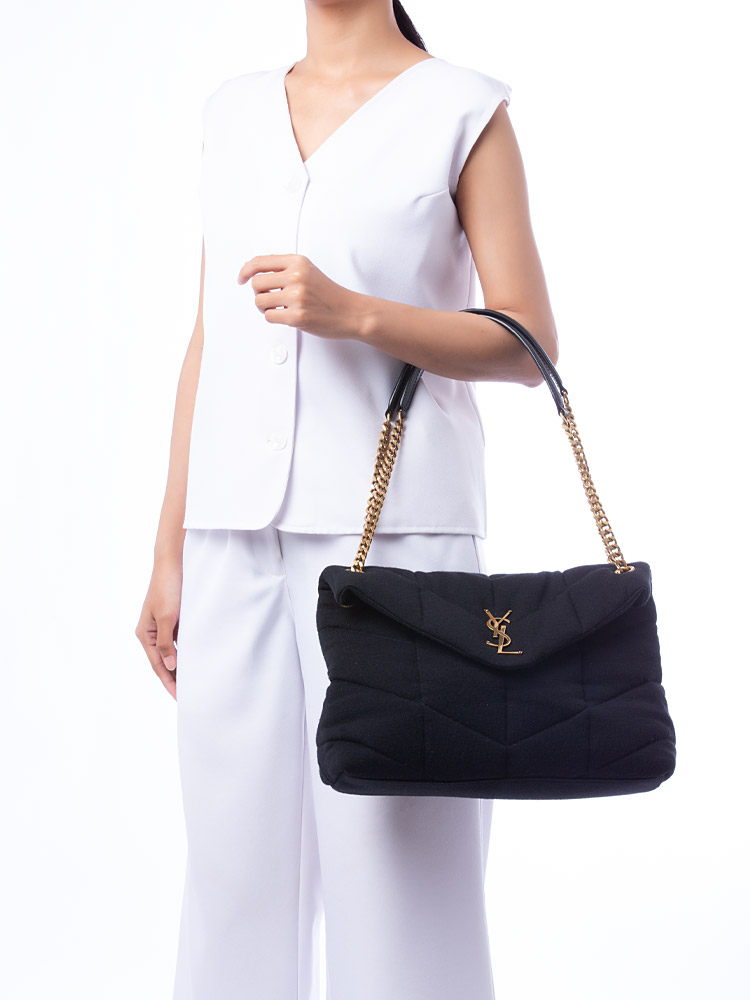 Wool Jersey Monogram Loulou Puffer Medium Shoulder Bag Black