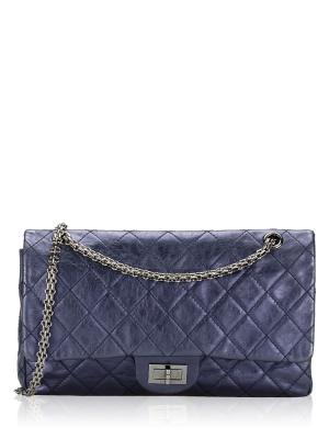 Metallic Aged Calfskin 2.55 Reissue 227 Double Flap Bag Blue