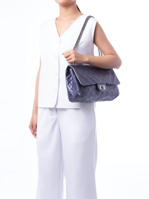 Metallic Aged Calfskin 2.55 Reissue 227 Double Flap Bag Blue