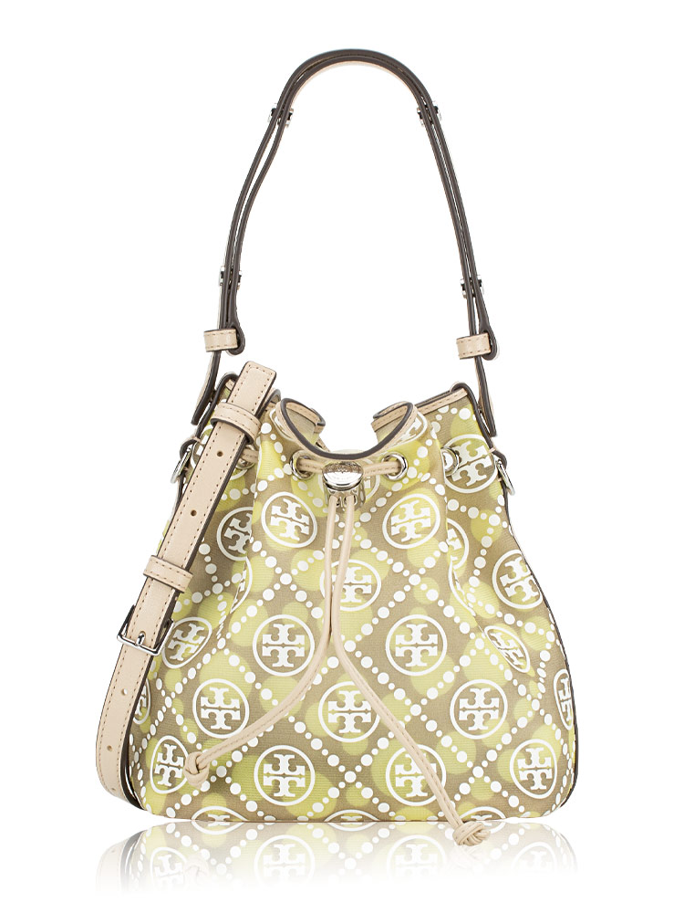 T Monogram Mesh Dot Bucket Bag Soft Neutral Honeydew