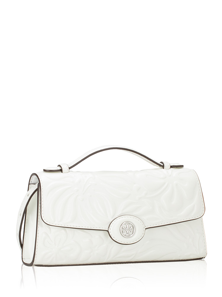 Robinson Floral Embossed Top Handle Chain Wallet Blanc