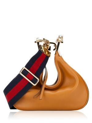 Calfskin Web Attache Small Shoulder Bag Brown