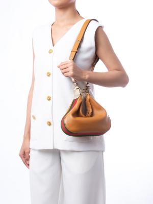 Calfskin Web Attache Small Shoulder Bag Brown