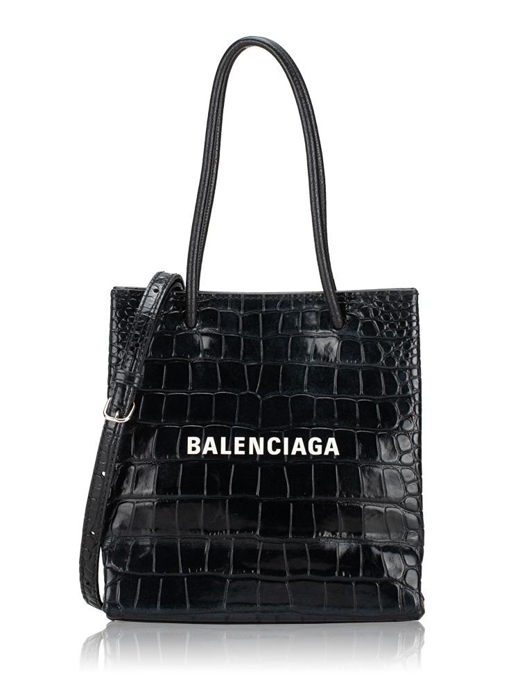 Calfskin Croco Effect Logo XXS Tote Black