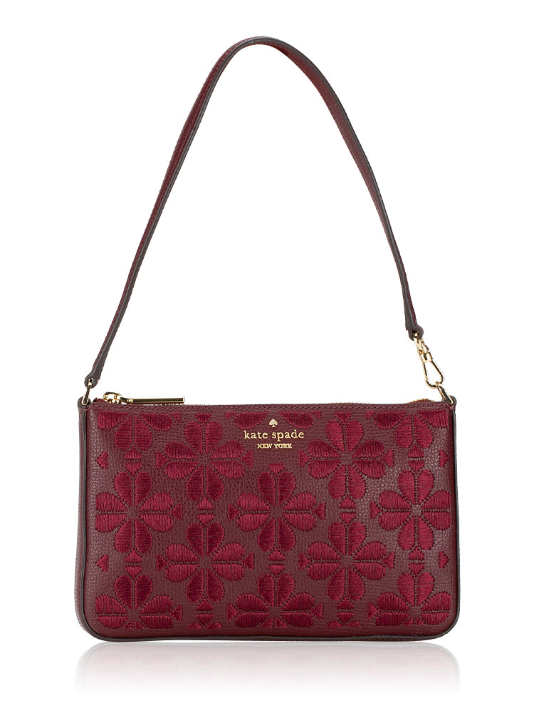 Spade Flower Embroidered Convertible Wristlet Dark Merlot