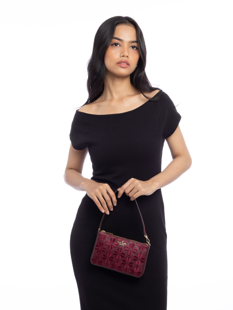 Spade Flower Embroidered Convertible Wristlet Dark Merlot