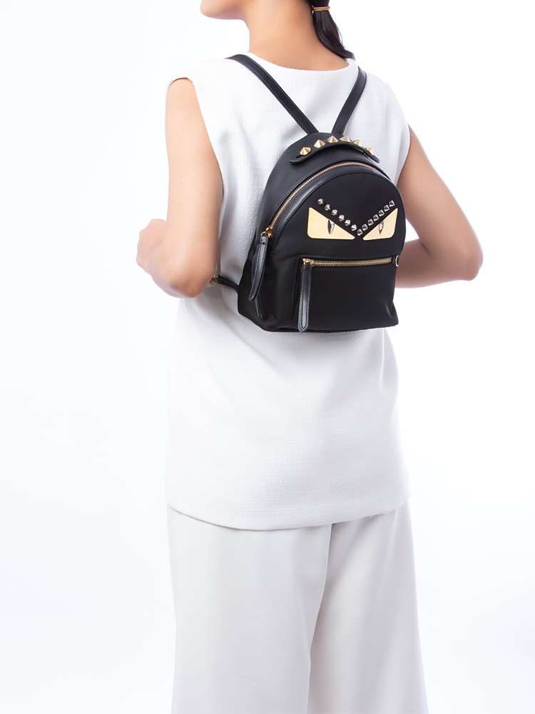 Nylon Monster Eyes Studded Mini Backpack Nero Fiori Cryst