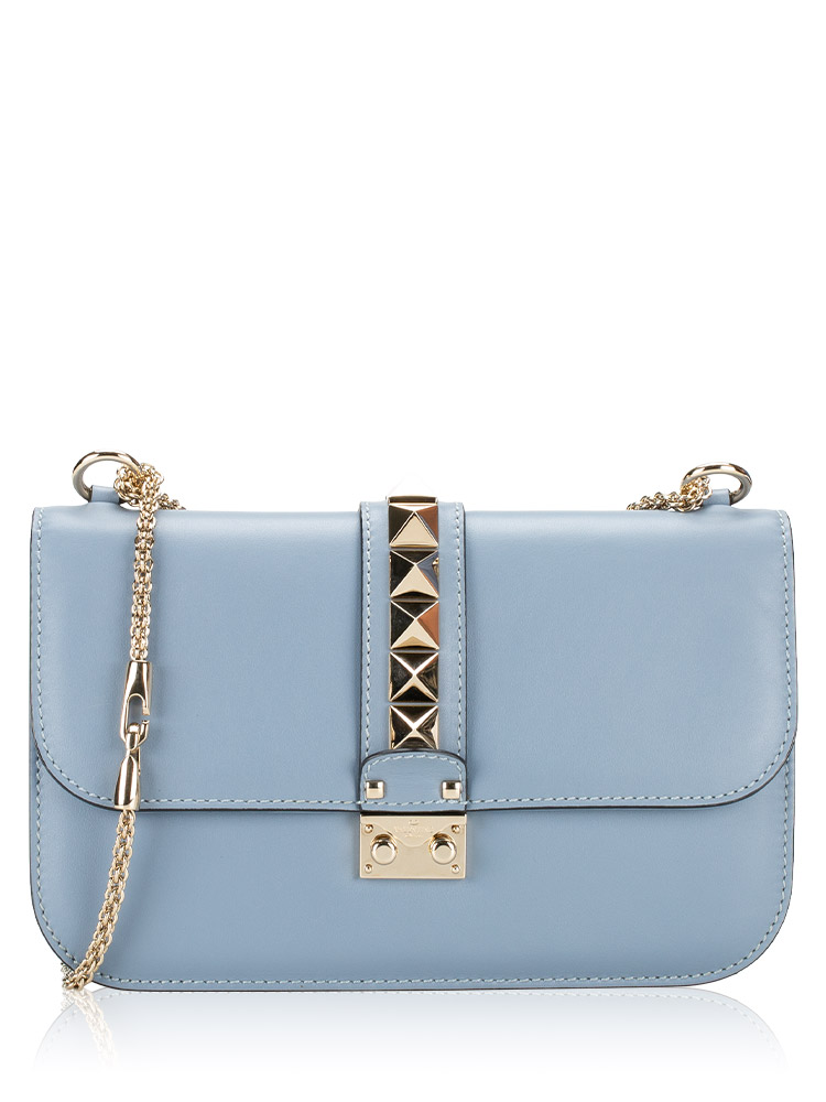 Vitello Rockstud Glam Lock Medium Flap Bag Niagara