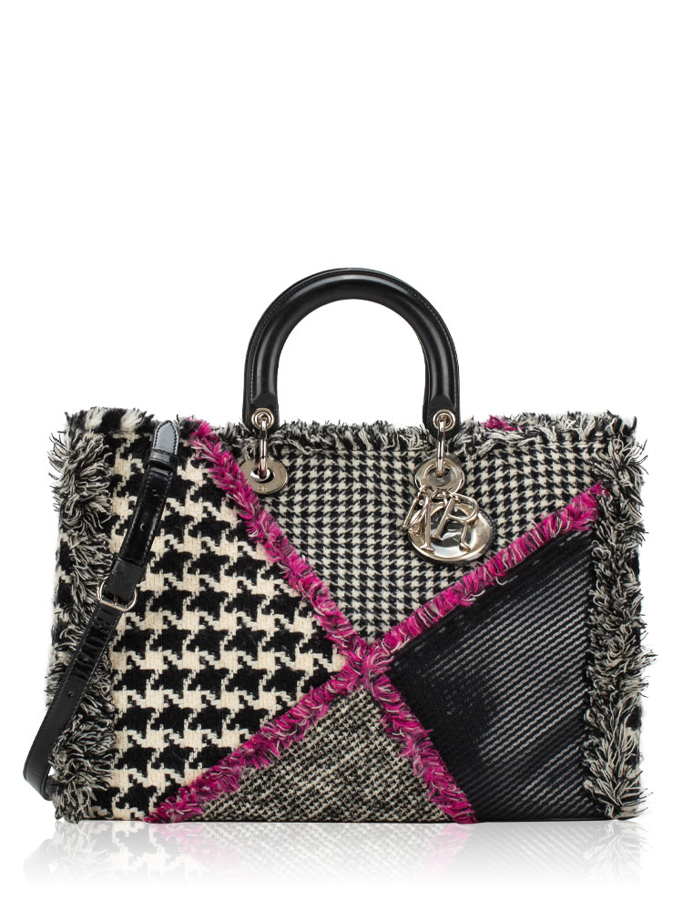 Houndstooth Patchwork Tweed Diorissimo Large Bag Black Multicolor