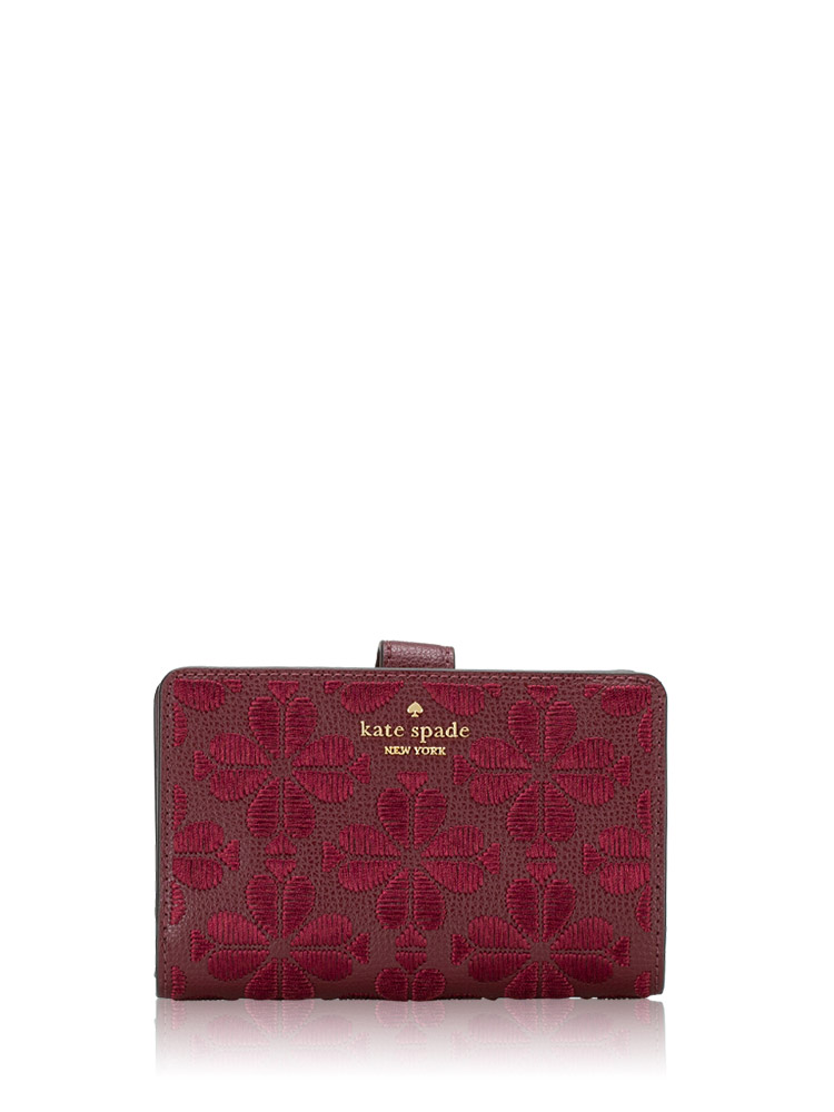 Flower Spade Embroidered Medium Bifold Wallet Dark Merlot