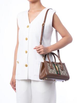 GG Supreme Web Jackie 1961 Small Tote Beige Ebony Brown Sugar