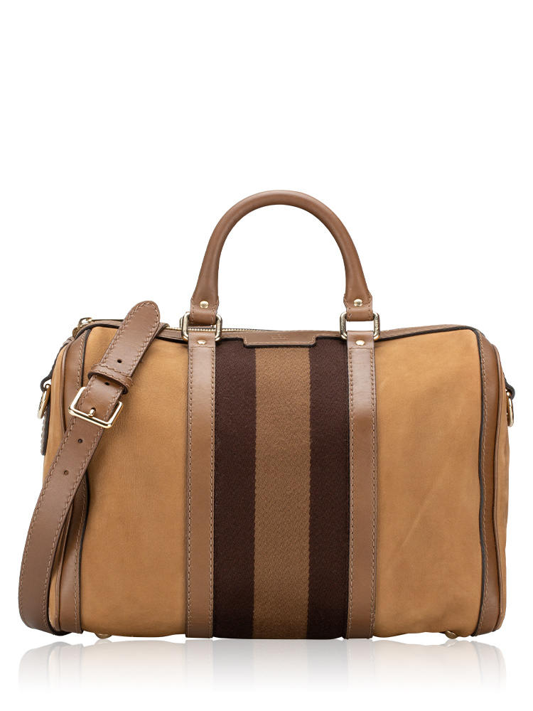 Nubuck Vintage Web Medium Boston Bag with Strap Beige
