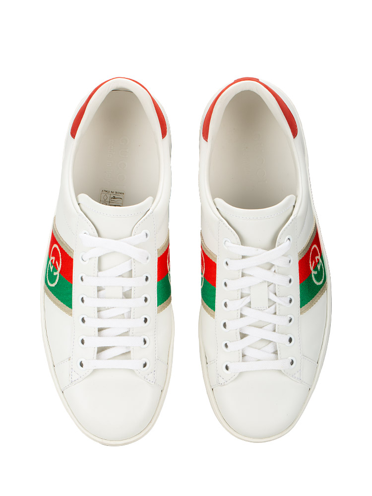 Men Calfskin Web Interlocking G Ace Sneakers White Sz 38