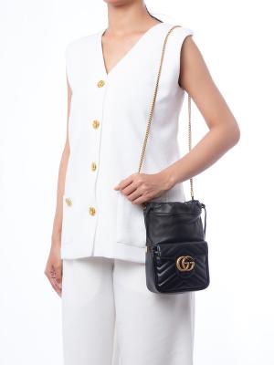 Calfskin Matelasse GG Marmont Mini Bucket Bag Black