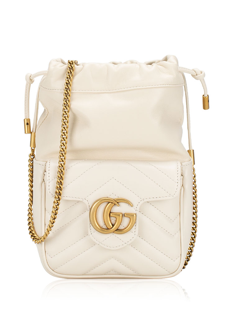 Calfskin Matelasse GG Marmont Mini Bucket Bag White