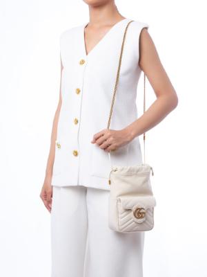 Calfskin Matelasse GG Marmont Mini Bucket Bag White