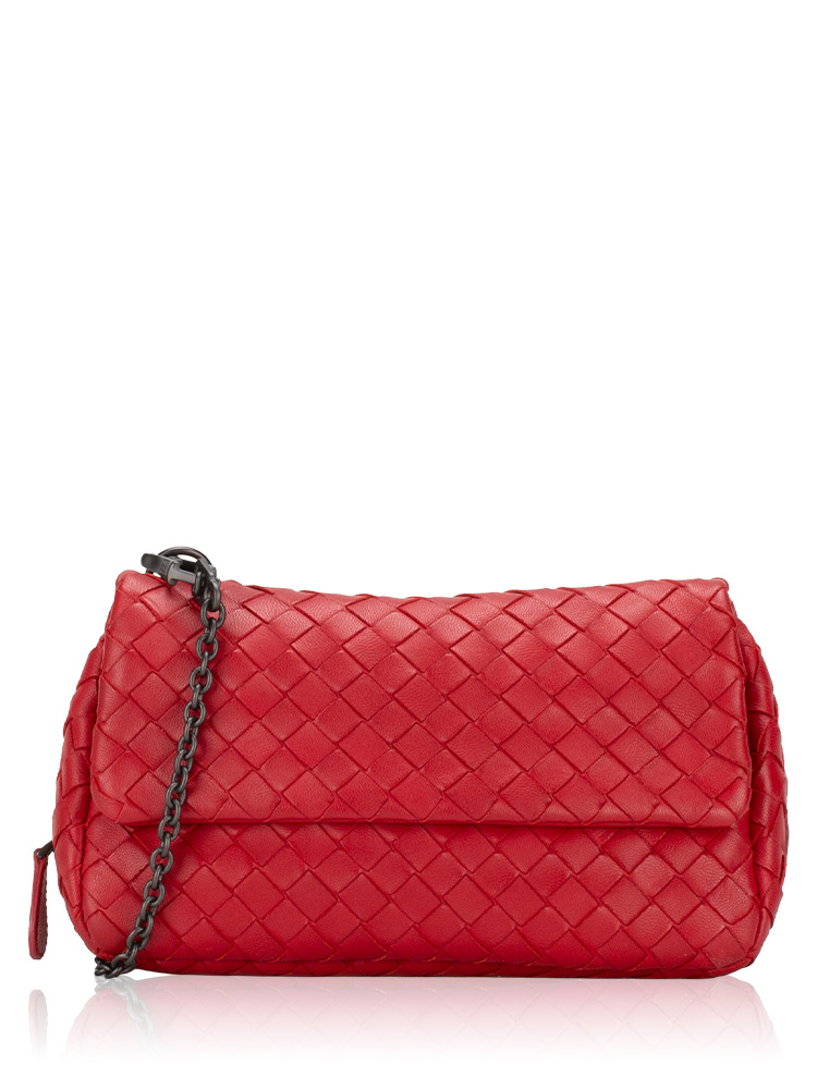 Nappa Intrecciato Expandable Mini Chain Crossbody Red