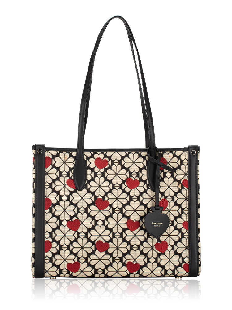 Flower Spade Jacquard Hearts Market Medium Tote Black Multi