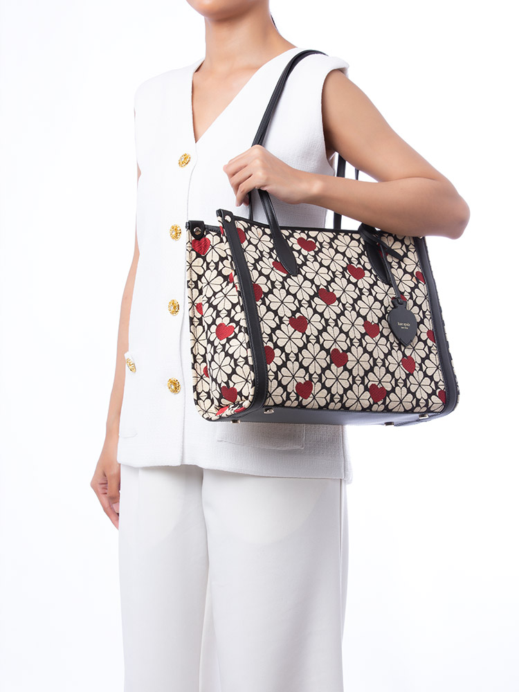 Flower Spade Jacquard Hearts Market Medium Tote Black Multi