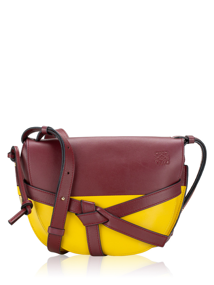 Calfskin Colorblock Gate Small Crossbody Wine Yellow