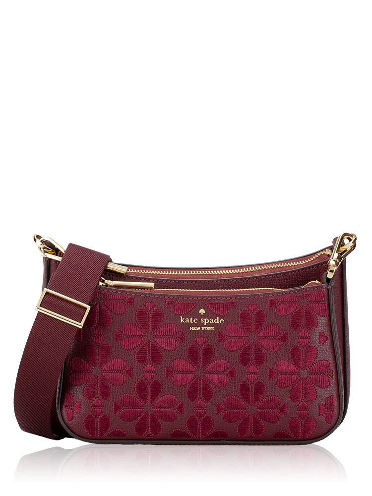 Flower Spade Embroidered Duet Small Crossbody Dark Merlot