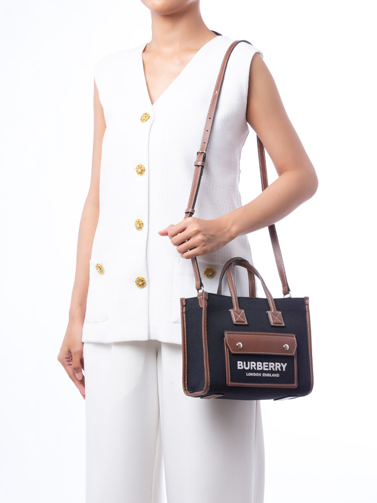 Canvas Two Tone Freya Mini Tote Black Tan
