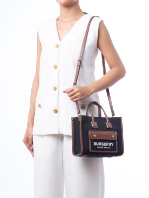Canvas Two Tone Freya Mini Tote Black Tan