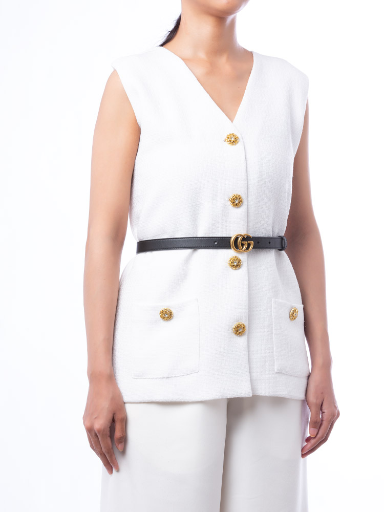 Calfskin GG Marmont 20mm Belt Black Sz 75