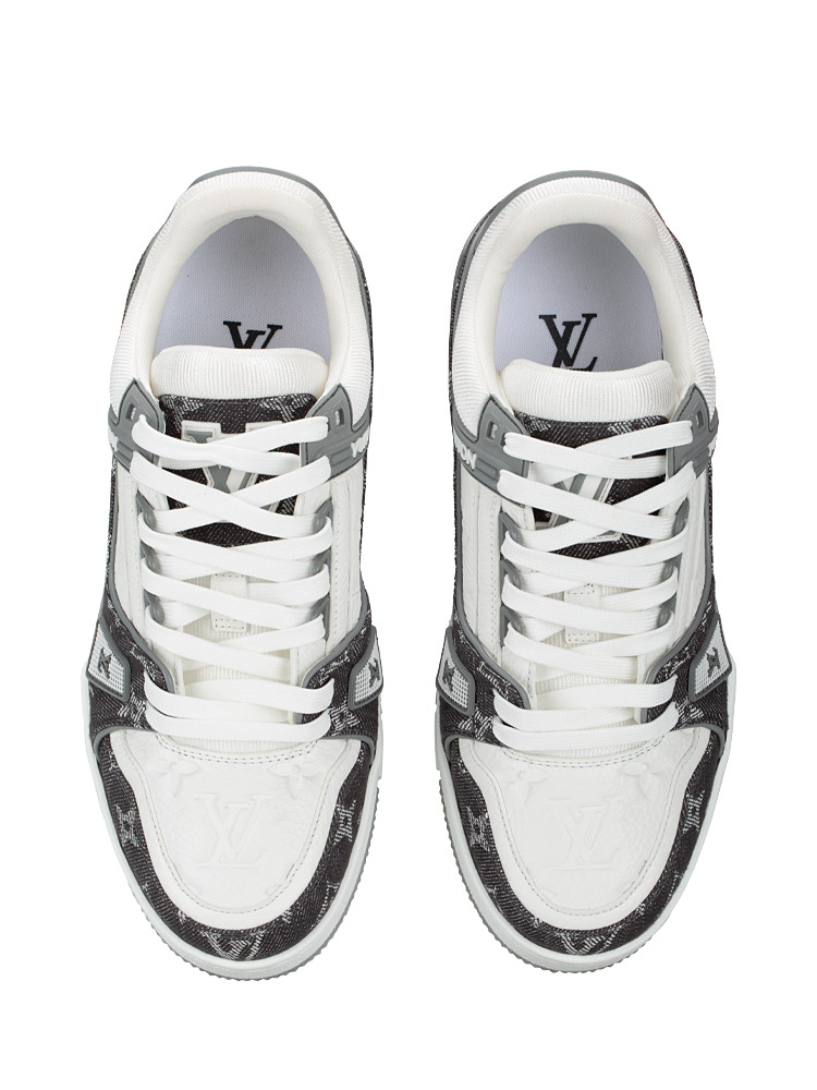 Calfskin Monogram Denim Trainer Sneakers Grey Sz 38.5