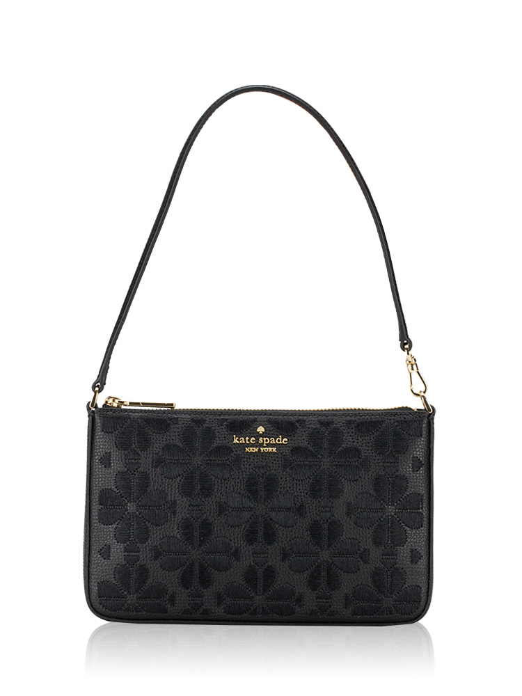 Spade Flower Embroidered Convertible Wristlet Black