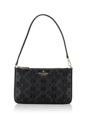 Spade Flower Embroidered Convertible Wristlet Black