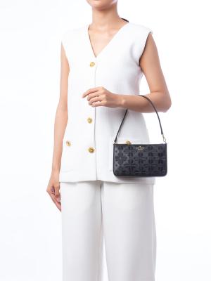 Spade Flower Embroidered Convertible Wristlet Black