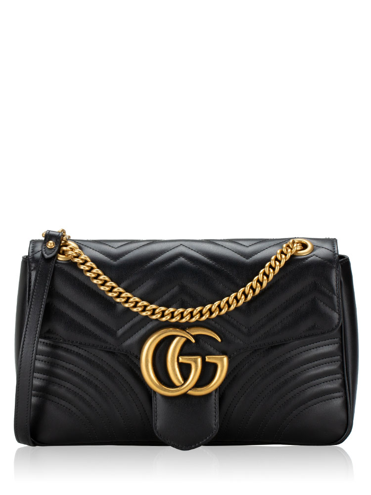Calfskin GG Marmont Matelasse Medium Shoulder Bag Black