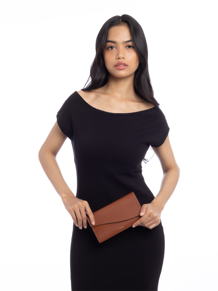 Textured Calfskin Sierra Wallet Duo Cognac