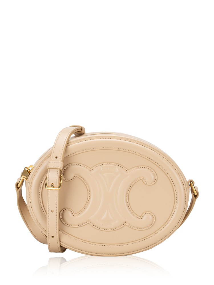 Smooth Calfskin Triomphe Oval Crossbody Nude