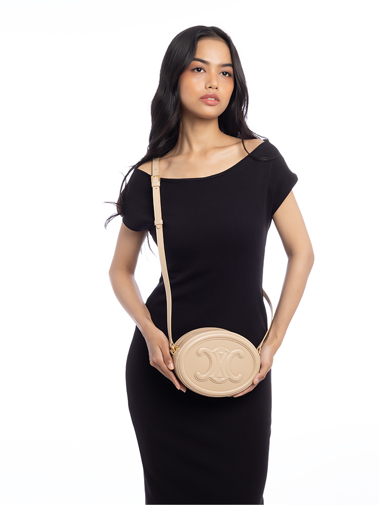 Smooth Calfskin Triomphe Oval Crossbody Nude