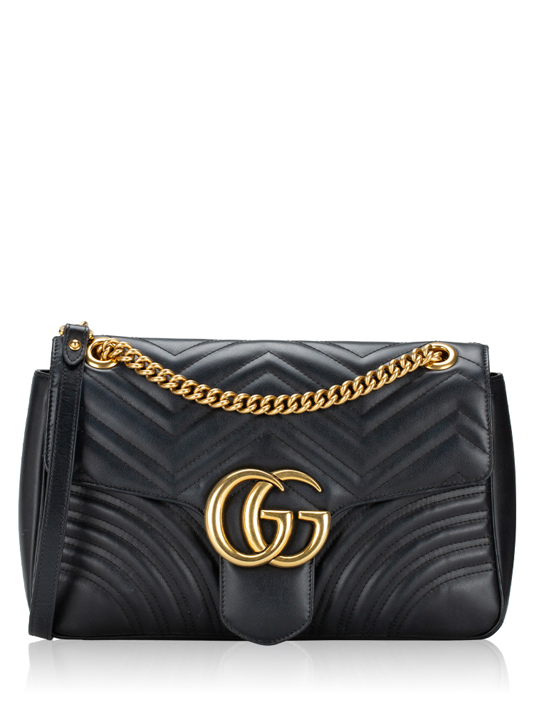 Calfskin GG Marmont Matelasse Medium Shoulder Bag Black