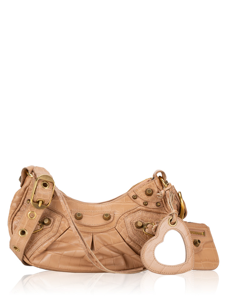 Croco Effect Le Cagole XS Shoulder Bag Nude Beige