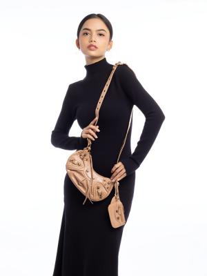 Croco Effect Le Cagole XS Shoulder Bag Nude Beige