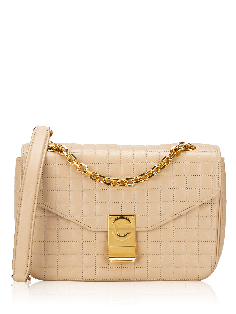 Calfskin Quilted C Medium Shoulder Bag Nude