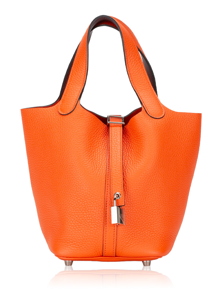 Taurillon Clemence Bi-Color Picotin Lock 18 PM Capucine Rouge