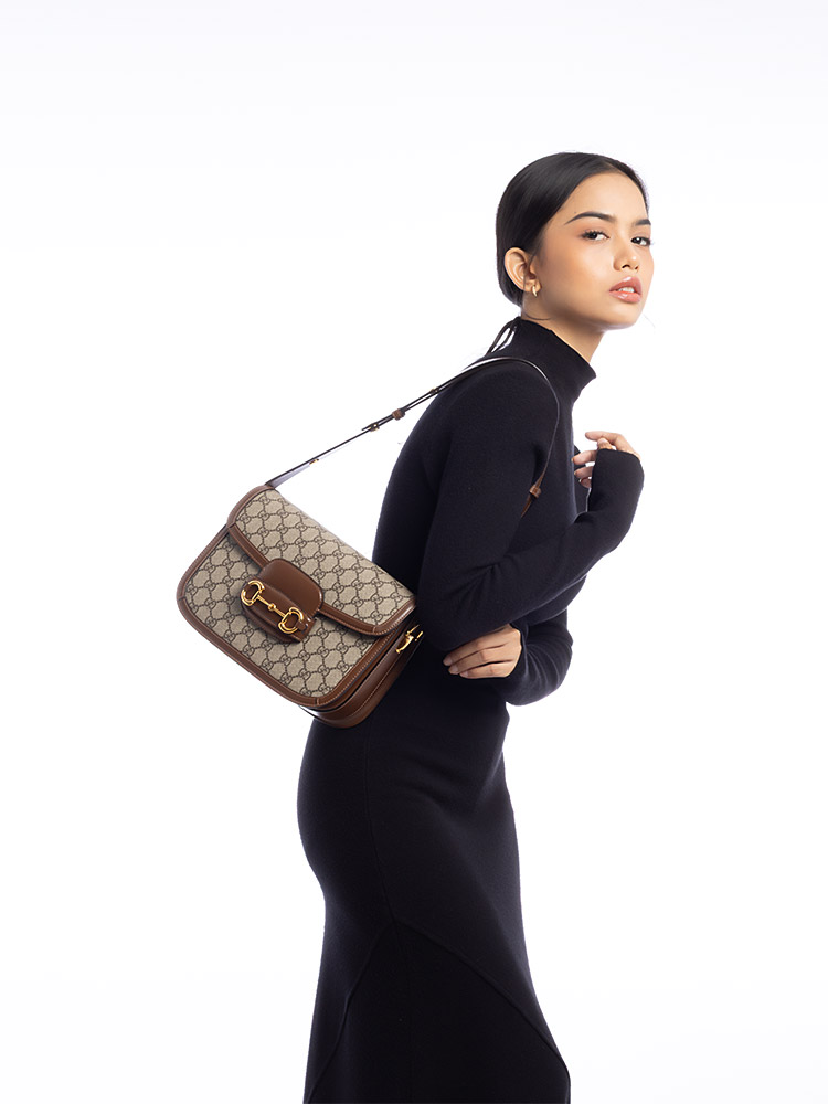 GG Supreme Horsebit 1955 Medium Shoulder Bag Beige Brown Sugar